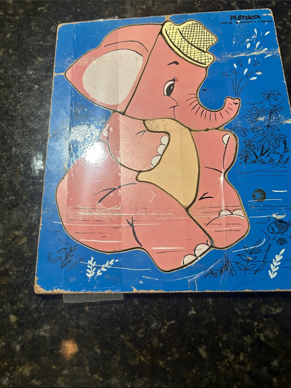 vintage playskool Pink Elephant Kids Wooden Puzzle - Pink